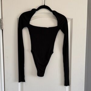 Are You Am I! Black Ribbed Long Sleeve Bodysuit